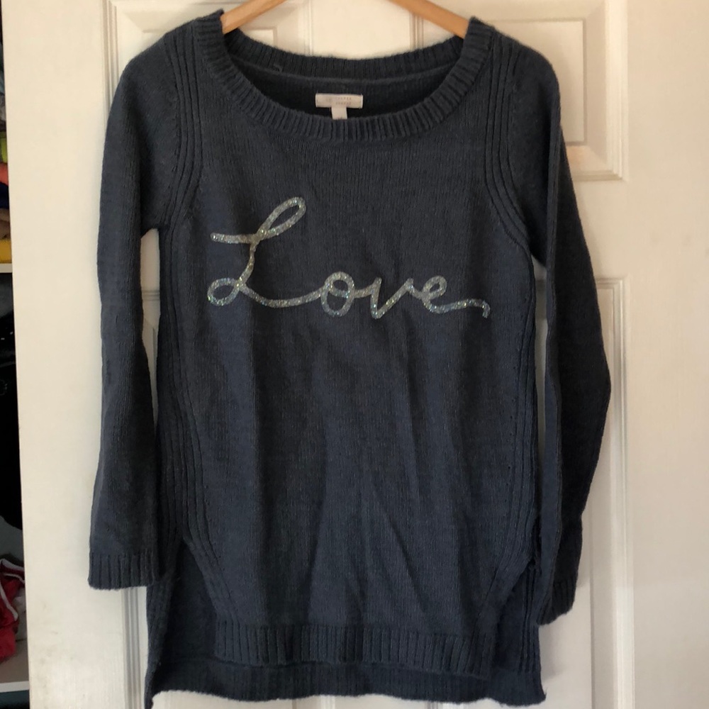 Navy glitter script “Love” sweater